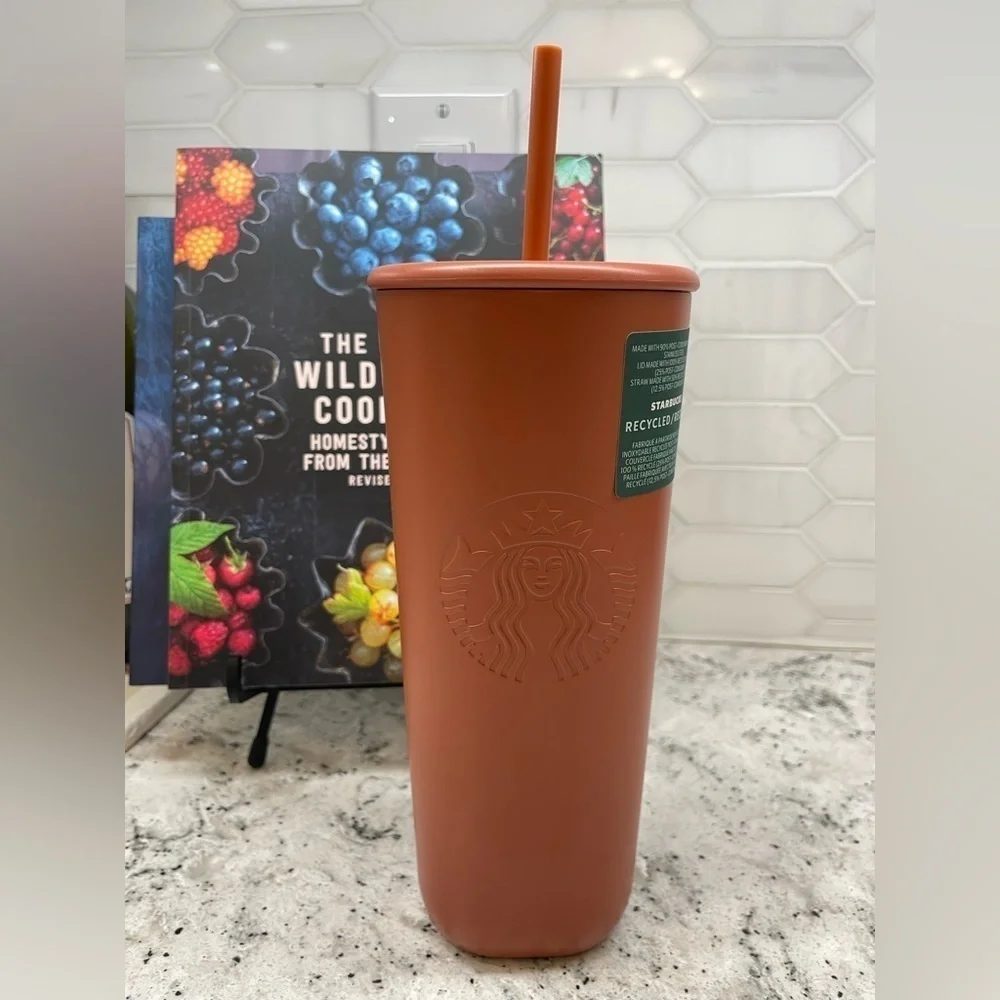 Starbucks 2024 Terracotta Brown/Orange Recycled Triangle SS Venti Tumbler. NWT.